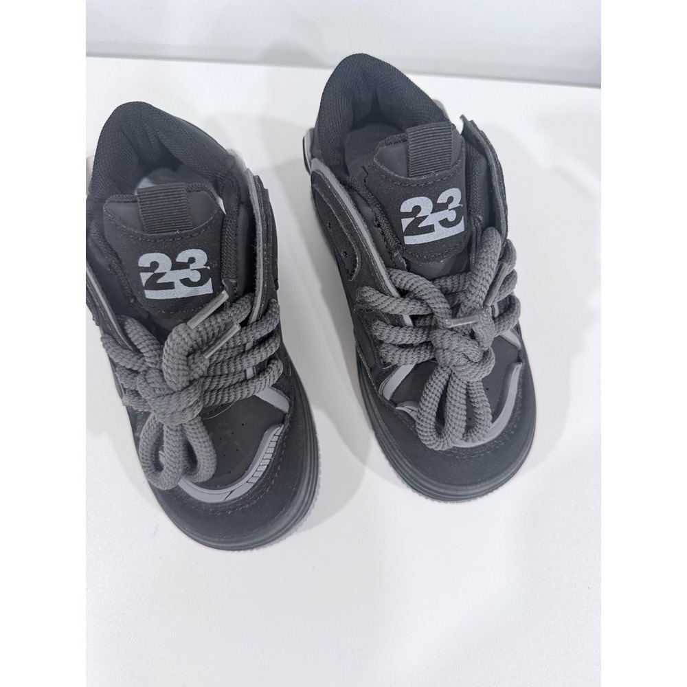 Kids Black Grey Chunky Rope Lace Skate Sneakers Low Top Size 28 Streetwear Style - Picture 3 of 6
